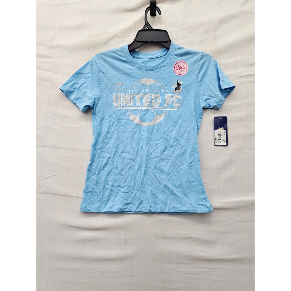 MLS Girls Minnesota United FC Graphic T-Shirt Blue Cotton Size Large 10/12